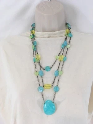 Aqua Turquoise Amber Yellow Hearts Green Glass Necklace Earrings - Image 1 of 4