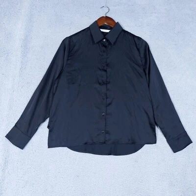 ASTR The Label Top Women's XS Black Satin Button Up High Low Long Sleeve Casual - Image 1 of 4