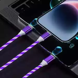 3in1 LED Light Up Fast Charging Cellphone Cable USB iPhone Android Type C Purple - Picture 1 of 4