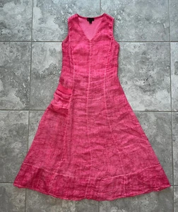 Maxi abito prendisole Carre Noir Italy lino senza maniche svasato linea A boho rosa S - Foto 1 di 22