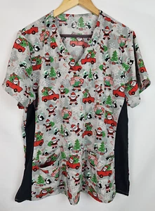 Divine Stretch by JDM Scrub Top Women's Plus Size 2X Christmas Santa Red Truck - Picture 1 of 9