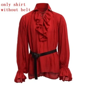 Medieval Renaissance Lacing Up Shirt Bandage Tops Ruffles Shirt Fashion Men - Picture 1 of 14