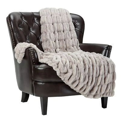 Chanasya Premium Ruched Faux Fur Throw Blanket - Luxurious, Soft Reversible M... - Image 1 of 3