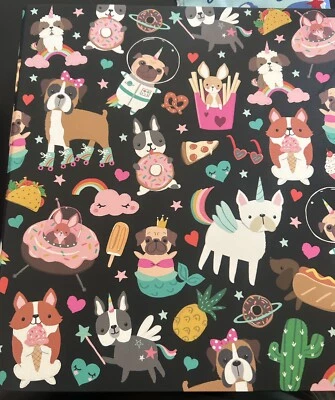 "Carpeta de 3 anillas Back 2 School - negra con perros, donas y comida - 1""" Foto 1 de 4