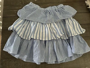 CREWCUTS Girls Tiered Ruffle Blue And White Striped Skirt Size M - Picture 1 of 7