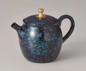 Tokoname ware Japanese Teapot Boxed in wood, Blue Tenmoku by Shoryu Japan - Picture 1 of 7