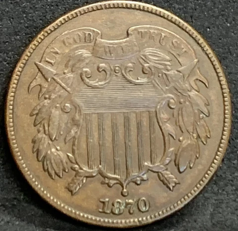 1870 TWO CENT PIECE AU+ DETAILS BETTER DATE COIN - VERY NICE DETAIL Cover