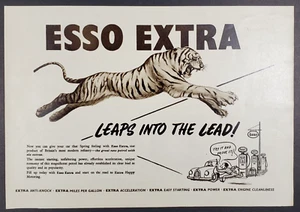 1953 Printanzeige Esso Gas Extra springt in den Bleitiger springt in die Luft - Bild 1 von 1