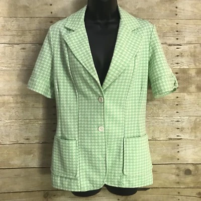 Винтажная куртка размер 12 зеленый и белый гончая коротким рукавом полиэстер женщин - Изображение 1 из 4