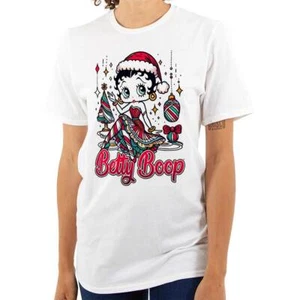 Christmas Betty Boop Santa Claus Cartoon Womens Graphic Crewneck T Shirt Tee - Picture 1 of 7