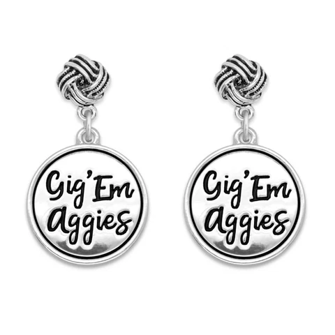 Texas A&M Aggies Gig Em Aggies Silver Twist and Shout Earrings Jewelry Gift TAMU Cover