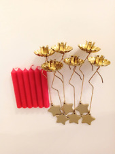 6 Gold Christmas Tree Candle Holders Balance +6 Red Candles Vintage Pendulum