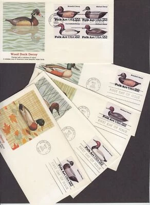 1985 Duck Decoys Sc 2141a FDCs set of 5 Fleetwood cachets Mallard Broadbill - Image 1 of 3