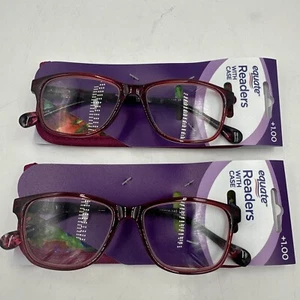 2 Equate Flora Red Readers w Case +1.00 Reading Glasses 52 16-140, O53741 - Picture 1 of 5