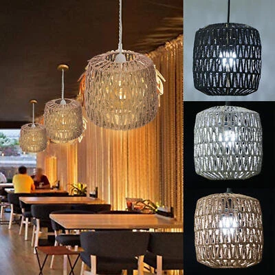 Table Wall Rattan Lamp Shade Paper Rope Woven Pendant Bohemian Style Light Cover - Image 1 of 4