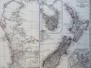 West Australia Perth Tasmania New Zealand Auckland 1873 Petermann detailed map - Picture 1 of 6