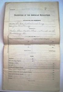 1890's Document "Daughters of the American Revolution" Partially Filled Out  *  - Picture 1 of 5
