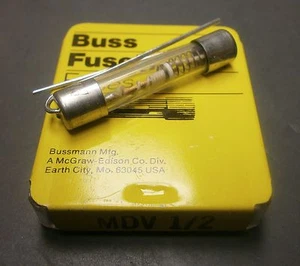 5-Pack Bussmann MDV-1/2 Time Delay 0.5A 250V Cartridge Axial Glass Fuse Pigtail  - Picture 1 of 2
