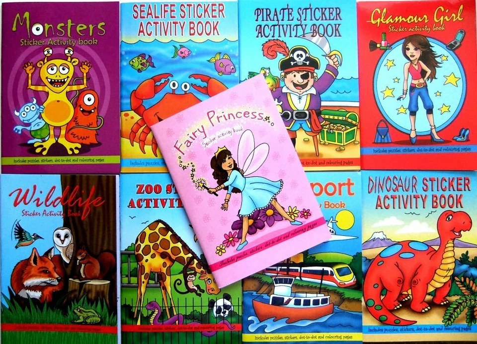 12 x Assorted Mini Activity Colour Sticker A6 Books Children Party Bag Fillers - Image 1 of 1