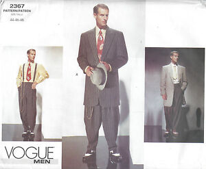 1940s Vintage VOGUE Sewing Pattern Chest 44-46-48 MEN'S ZOOT SUIT (1437R) 