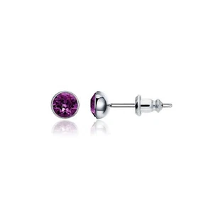 Signature Stud Earrings w 3 Sizes Carat Amethyst Swarovski Crystals Rhodium Ptd - Picture 1 of 3