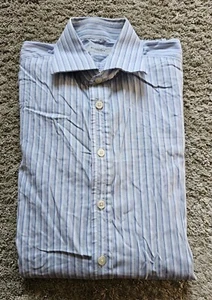 Burberry London Blue & Gray Striped French Cuff Dress Shirt Men's Size 15.5 x 39 - Picture 1 of 7