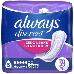 Always Discreet Incontinence Pads, Heavy Absorbency, Long, 39 Ct - Picture 1 of 11