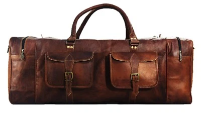 32 inch Handmade Extra Large Vintage Leather Travel Duffle Overnight Brown Bag - Image 1 of 4