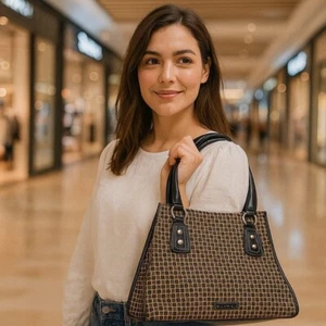 Nine & Co. Satchel Handbag Designer Purse Structured Tote Bag Brown L Retro - Picture 1 of 8