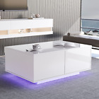 LED Coffee Table with Storage Drawers,Modern High Glossy Center Table with 20 Co