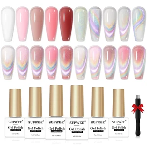 Magnetic Cat Eye Gel Nail Polish Set - 5 Translucent Colors & Glitter - Picture 1 of 12