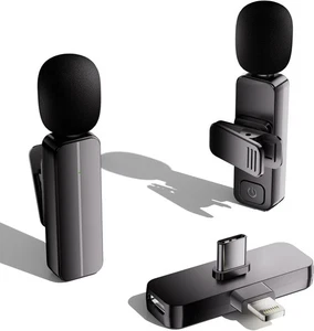 2 Pack Wireless Mini Lavalier Lapel Microphone for iPhone,Android Phone(2 in 1) - Picture 1 of 5