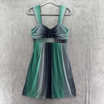 Винтажный La Belle платье женщин L зеленый завышенной талии бисером лес фея Y2K мини с подкладкой - Изображение 1 из 4