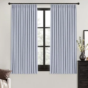 Chambray Blau Pinch Plissee 100% Verdunkelung Leinen Vorhänge für Schlafzimmer, Zimmer Da... - Bild 1 von 9