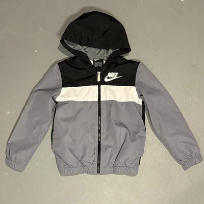 Chaqueta cortavientos vintage juvenil Nike talla 6-7 cremallera completa gris negro nailon Foto 1 de 4