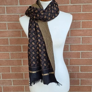Andrew Fezza Schal 95% Seide Paisley Print Scrunch braun schwarz gold USA Fransen - Bild 1 von 17