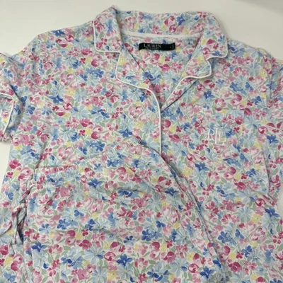 Lauren Ralph Lauren Pajama Set Womens Large Floral Pastel Short Sleeve Cotton RL - Image 1 of 4