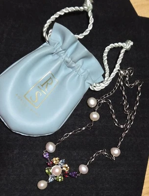 Collar Ross Simons de plata de ley con perlas cultivadas de agua dulce y múltiples piedras preciosas Foto 1 de 4