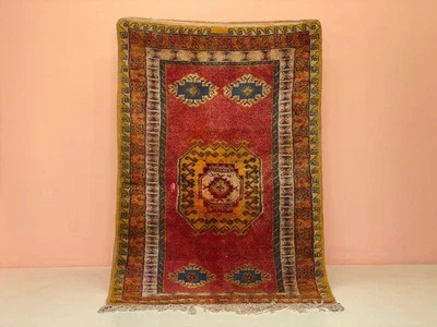 Traditionnel Wool Rug,4'4x6'7 Mid Century Modern Rug,Boho Chic Rug,Shag Red Rug - Image 1 of 4
