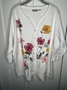 Quacker Factory Floral Sequin 2 Piece Snap Cardigan Plus Tank Top Womens Plus 2X - Picture 1 of 12