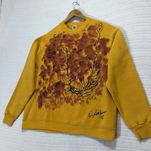 Russell Athletic Yellow Crewneck Sweatshirt with Abstract Floral Art E. Halyman - Picture 1 of 7