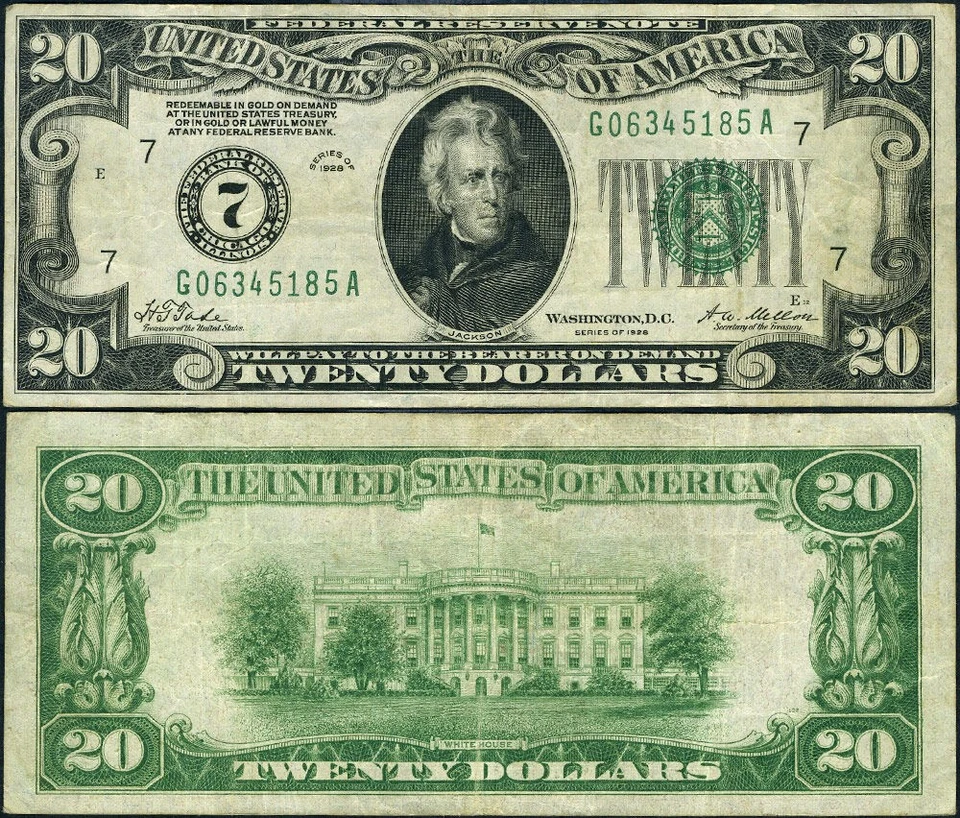 FR. 2050 G $20 1928 Federal Reserve Note Chicago G-A Block VF+ - Image 1 of 3