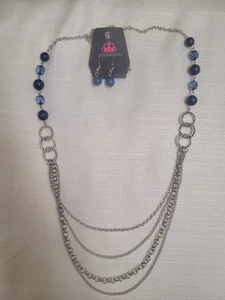 Blue Silver Necklace Earrings Set Paparazzi Vividly Vivid Blue HG30 - Picture 1 of 6
