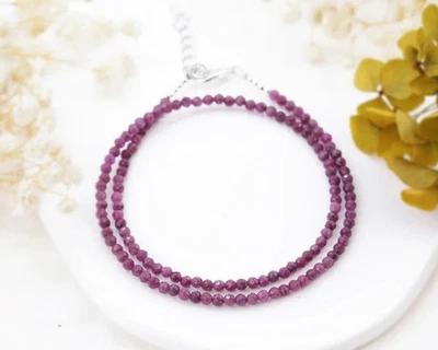 Ruby 3 mm Faceted Gemstone Best womens Gift 925 Sterling Silver Necklace 18" - Image 1 of 4