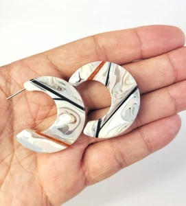 Sobral Classicos Photo Marbled Lagrima D'or Hoop Artist Made Post Earrings - Picture 1 of 6