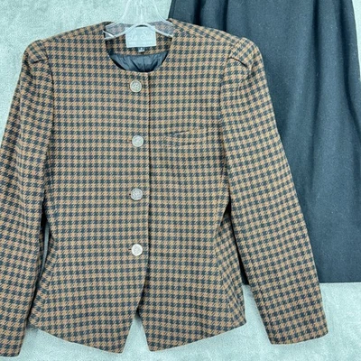 La Suit Falda Traje Mujer 6 Pata de Gallo Mezcla Lana Retro Botón Peplum Preppy Foto 1 de 4