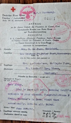 Guernsey German Red Cross 1942 to UK & return with Paris censor h/s - Image 1 of 3