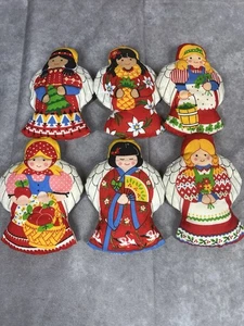 Vintage Weihnachtsschmuck Handarbeit Stoff Puffy genäht 70er 80er Plüsch Engel Lot 6 - Bild 1 von 3