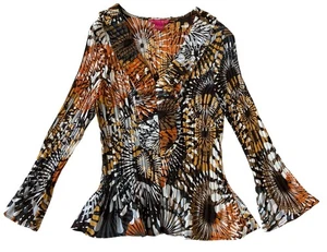 Camicetta vintage Y2K Sunny Leigh psichedelica plissettata top donna taglia L retrò elasticizzata - Foto 1 di 9