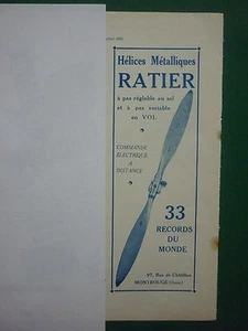 1932-35 PUB RATIER HELICE METALLIQUE PAS VARIABLE 33 RECORDS DU MONDE FRENCH AD - Imagen 1 de 1